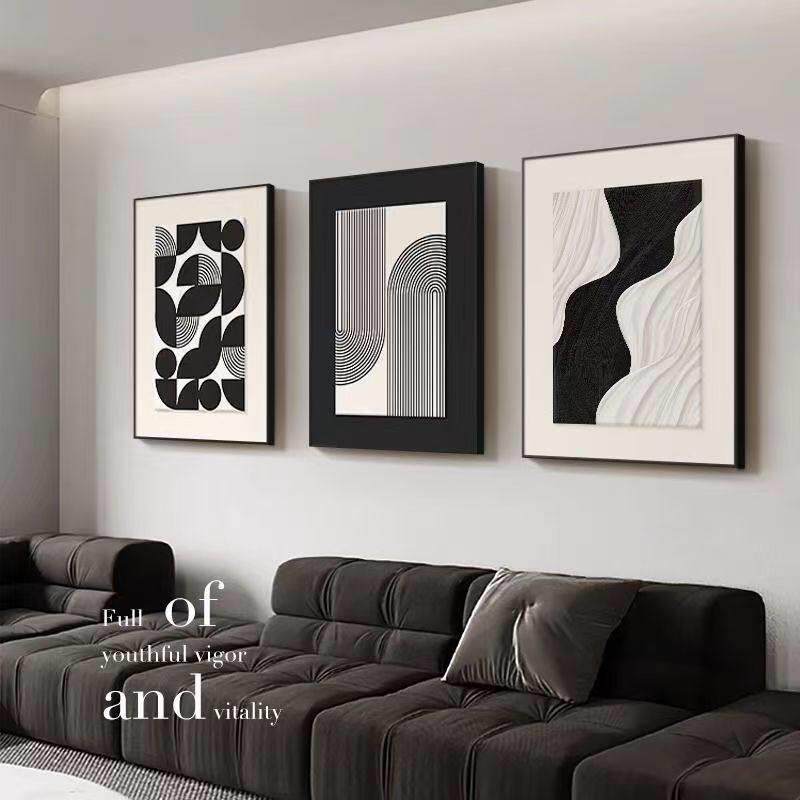 黑白极简客厅装饰画 画高级感沙发背景墙挂画 画现代简约抽象艺术