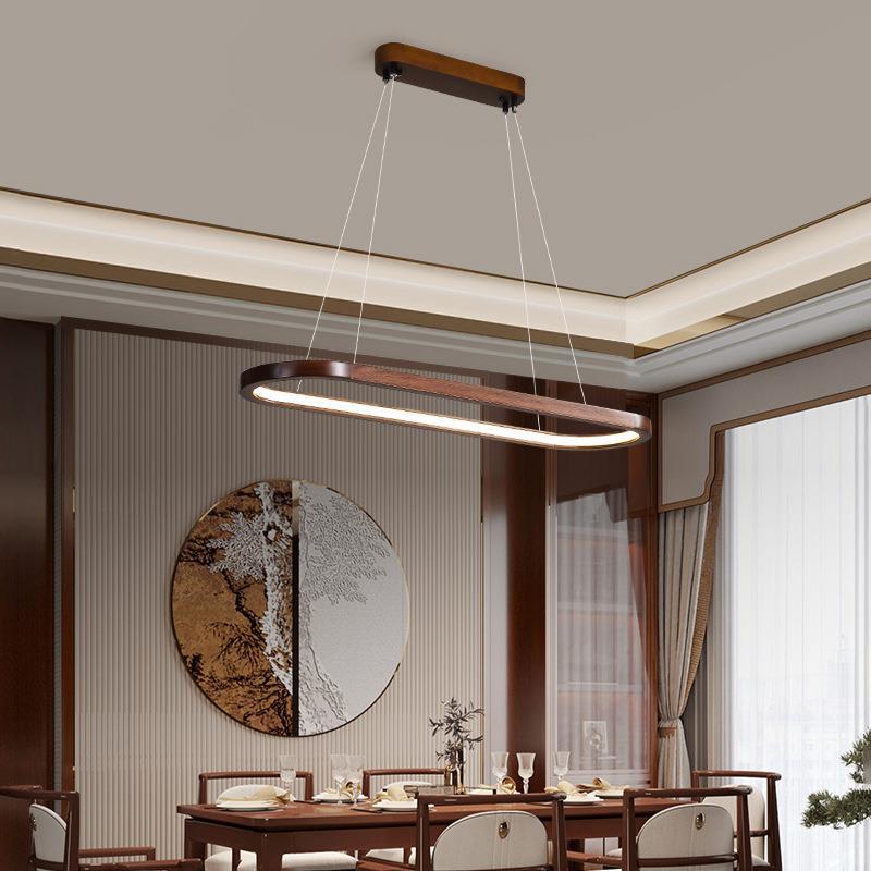 新中式餐厅吊灯led长条灯北欧原木饭厅餐桌灯胡桃茶室吊灯吧台灯