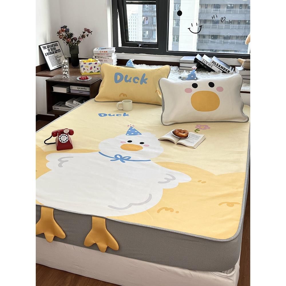 月光巴士夏季多巴胺卡通空调席可水洗冰丝藤席三件套1.8m凉感席子