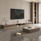 意式 高端轻奢实木茶几电视柜组合岩板简约现代家用客厅型高级感柜