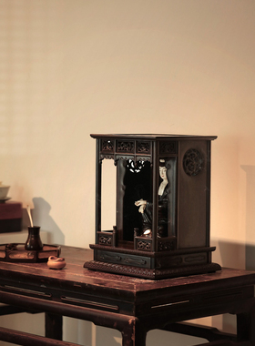 佛龛酸枝木雕观音菩萨像供奉台家用财神爷关公中式实木摆件