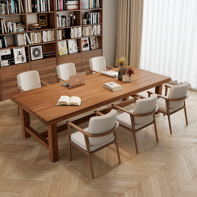 客厅大长书桌大板工作台配沙发纯实木长条桌家用一体去客厅化书桌