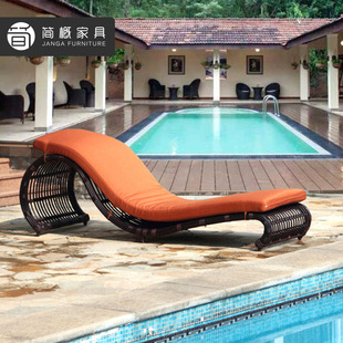 户外别墅庭院躺床花园民宿阳台藤椅沙发藤编露台日光浴躺床家具