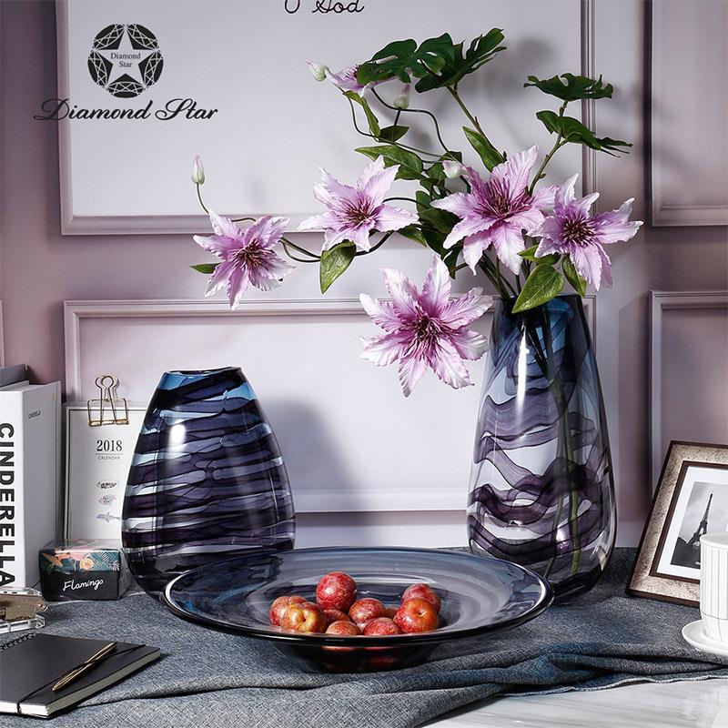 钻石星吹制玻璃花瓶现代艺术插花器家居软装工艺品摆件花瓶