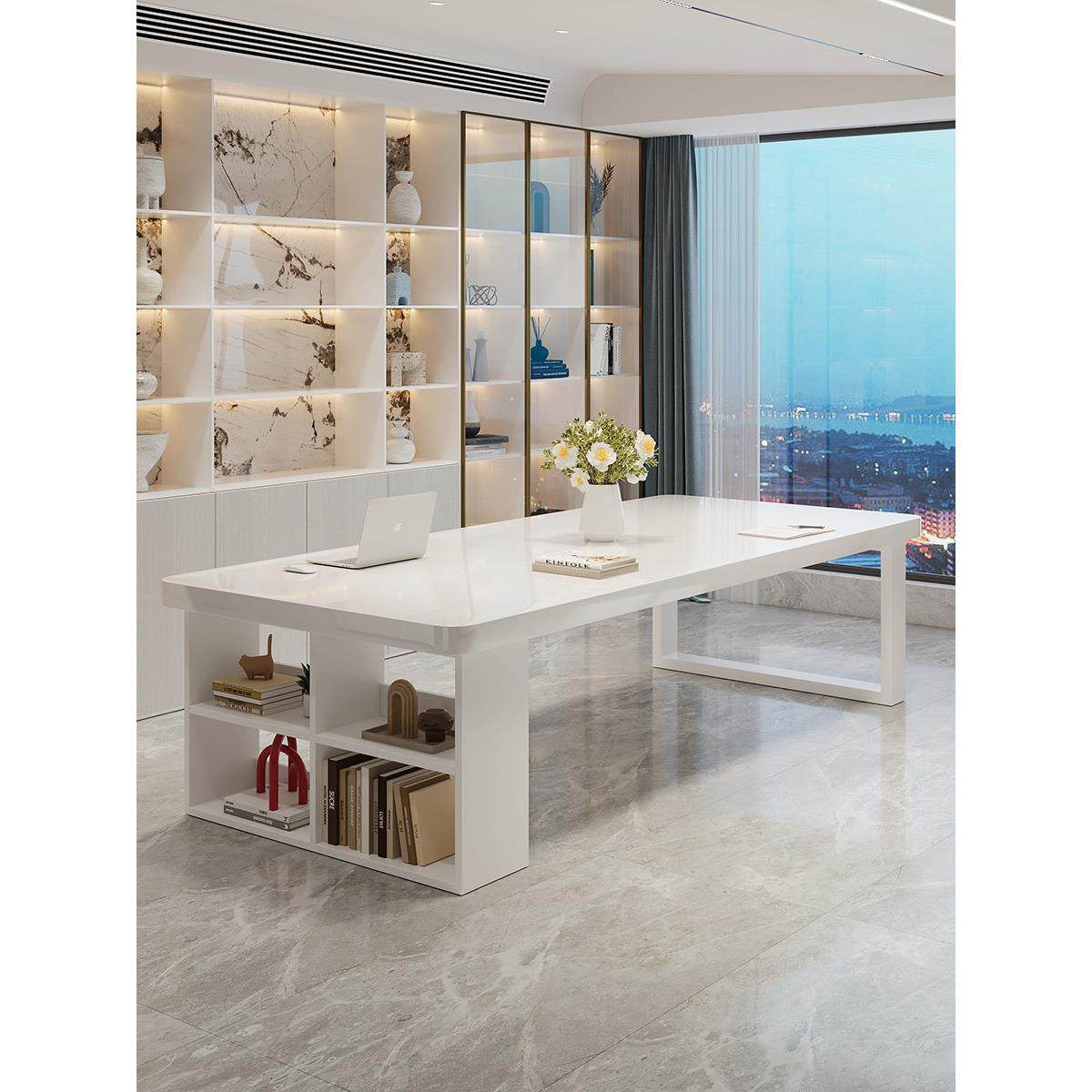 书柜一体实木书桌客厅大长桌白色钢琴烤漆办公桌家用学习桌工作台,住宅家具,书桌,淘宝优惠券,粉丝福利购,淘宝优惠卷