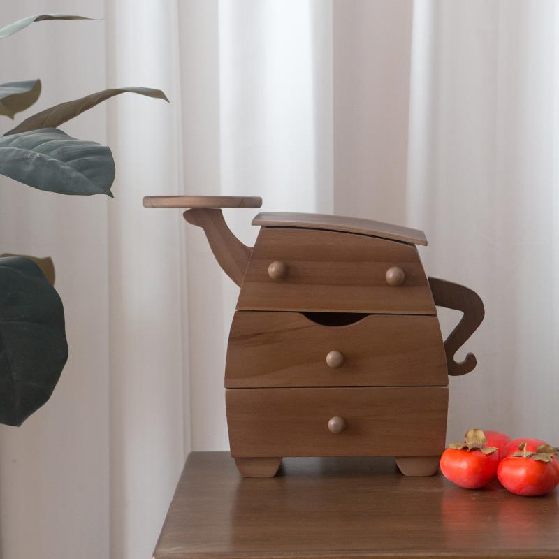 多巴胺首饰盒桌面收纳柜玄关收纳可爱卡通迷你实木叉腰小柜子礼物