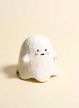 手工木雕小幽灵摆件治愈情绪电脑桌摆件工位解压万圣节生日礼物女