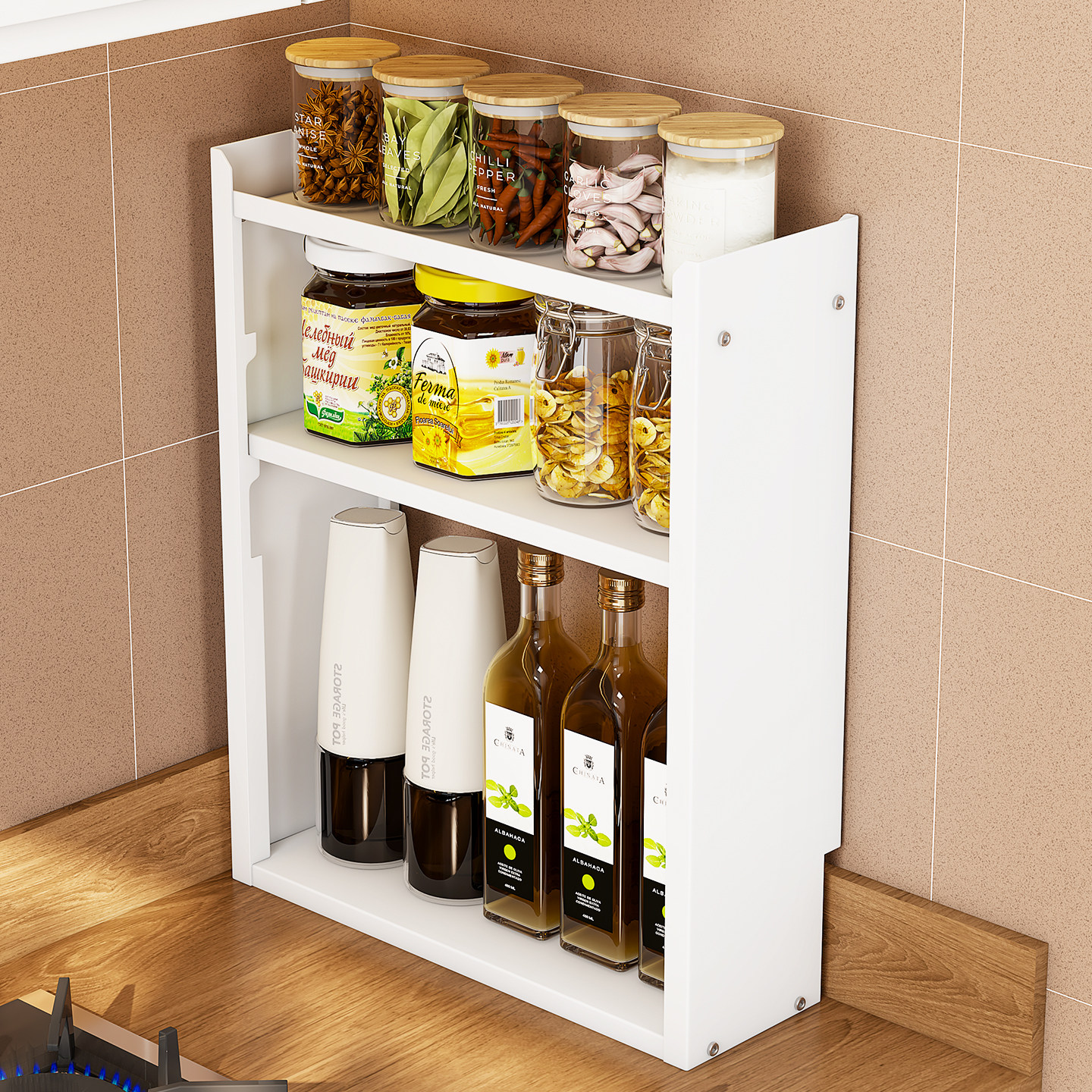 厨房调料品置物架台面调味罐架子收纳盒收纳柜小尺寸调味料收纳层