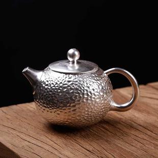 陶瓷鎏銀錘紋999純銀西施茶壺茶具家用足銀泡茶壺球孔壺手工銀壺