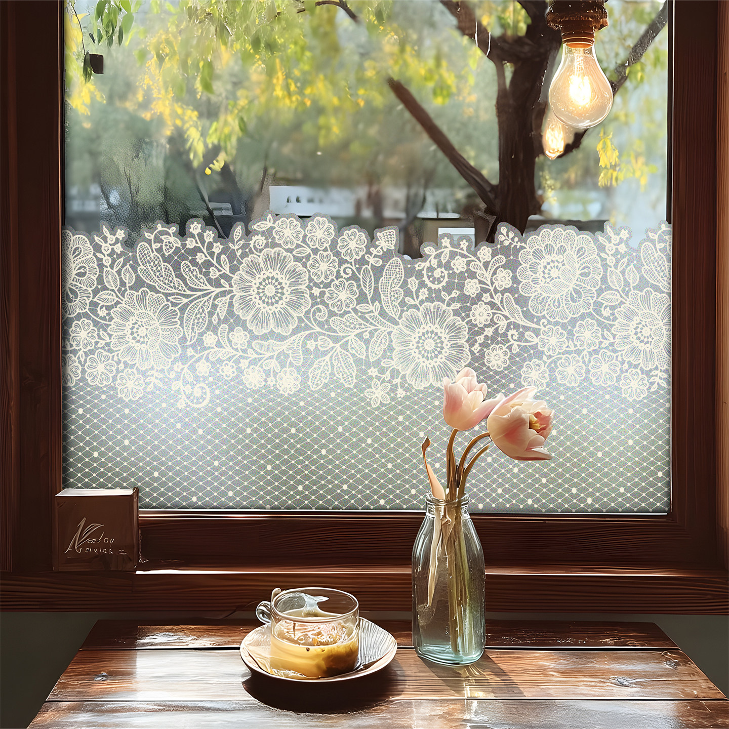 法式蕾丝玻璃贴纸咖啡馆橱窗复古装饰静电窗花白色磨砂贴膜推拉门