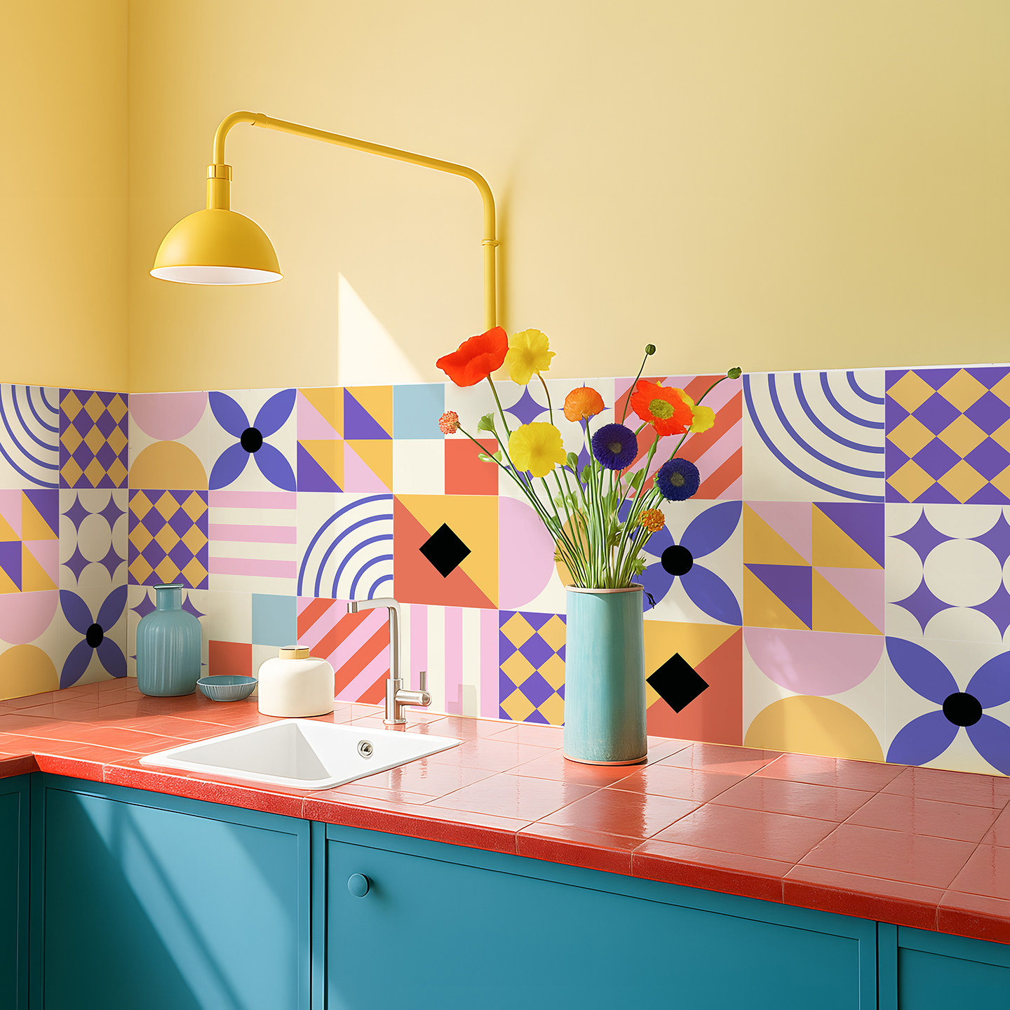 ins风多巴胺厨房防油贴纸孟菲斯几何灶台耐高温墙贴厕所防水贴画,家居饰品,瓷砖贴,淘宝优惠券,粉丝福利购,淘宝优惠卷