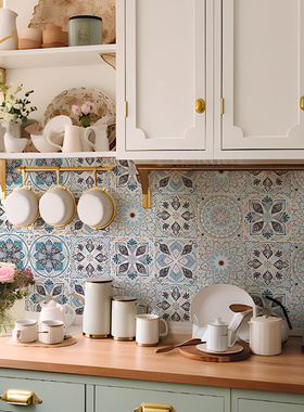 Sonnet | 法式复古葡萄牙花砖贴纸厨房墙面仿瓷砖贴纸装饰防水