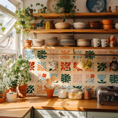 马蒂斯厨房防油贴纸耐高温灶台仿瓷砖贴纸自粘卫生间花砖墙贴防水