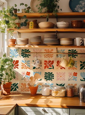 马蒂斯仿瓷砖贴纸多巴胺厨房仿花砖墙贴防水卫生间翻新壁纸高级感