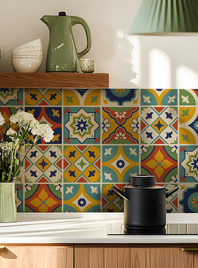 Sonnet | 西班牙复古彩色花砖贴纸厨房墙面仿瓷砖墙贴多巴胺装饰