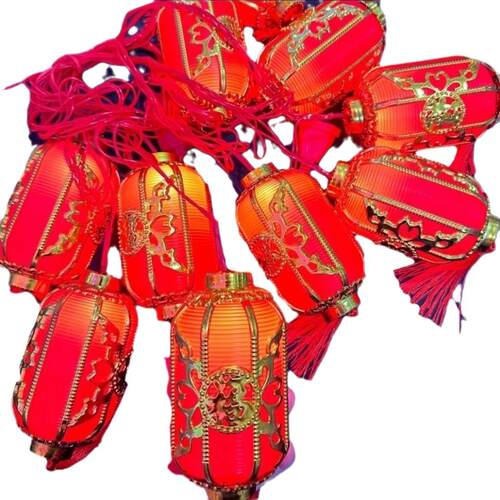 2025新年红灯笼春节元宵福字装饰led彩灯闪灯过年气氛太阳能灯串