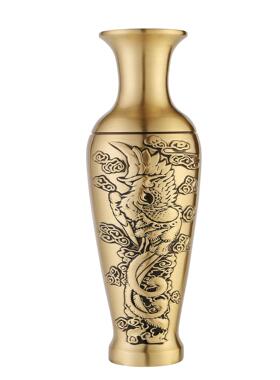 黄铜龙凤花瓶精雕呈祥花纹假花插花器礼品客厅书房玄关工艺品摆件