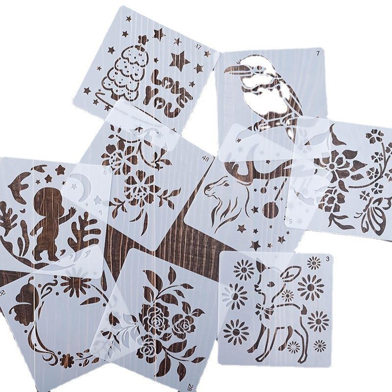 50款正方形镂空绘画模具工13cmdy相册花边尺板手账学生手i抄报