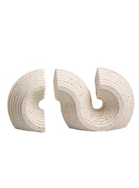 极简侘寂风砂岩肌理曲线条书靠样板间摆件办公室书柜桌面创意书档