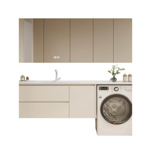 高端岩板热弯一体实木浴室洗衣柜阳台洗脸池卫生间洗手洗漱台组合