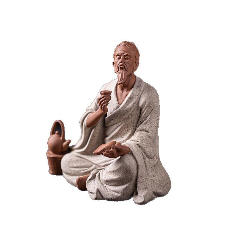 历史人物孔子老子雕塑像李白伯牙抚琴书房桌面陶瓷禅意软装摆件