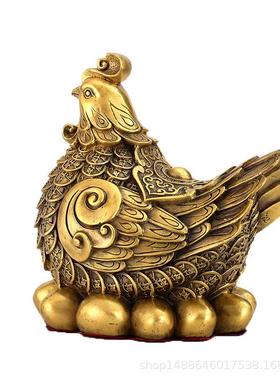 纯铜金钱母鸡摆件大小号金钱鸡下蛋家居玄关收银台守财工艺礼品