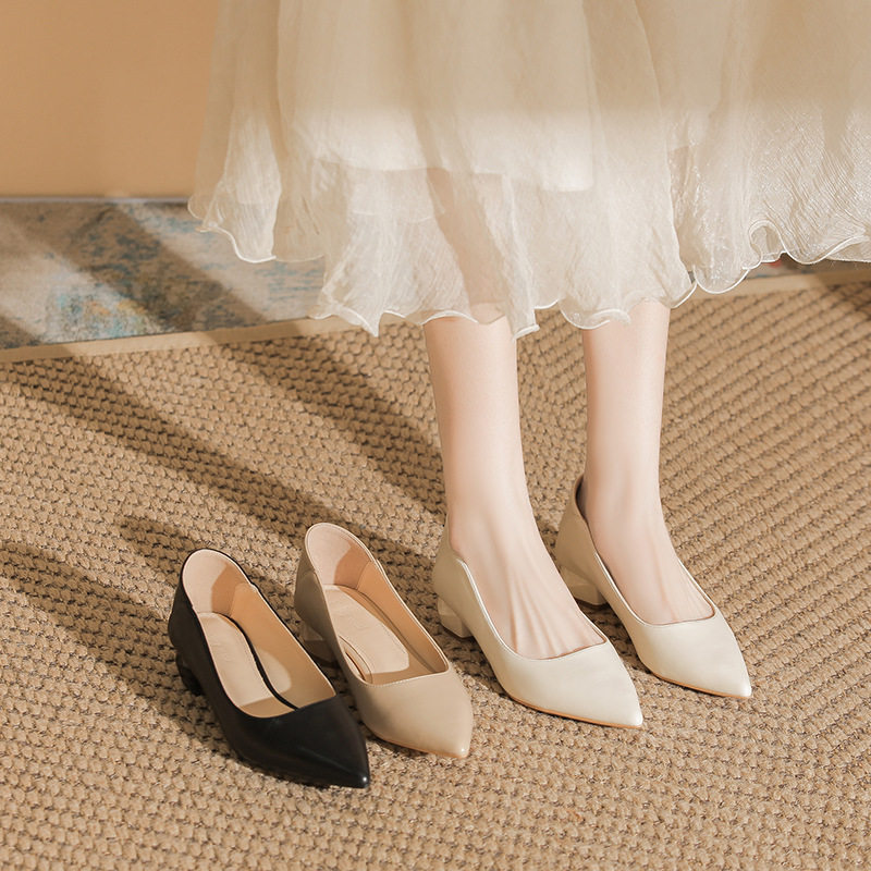 2026新款软皮职业女鞋浅口尖头粗跟单鞋不累脚工作鞋黑色正装皮鞋,女鞋,玛丽珍鞋,淘宝优惠券,粉丝福利购,淘宝优惠卷