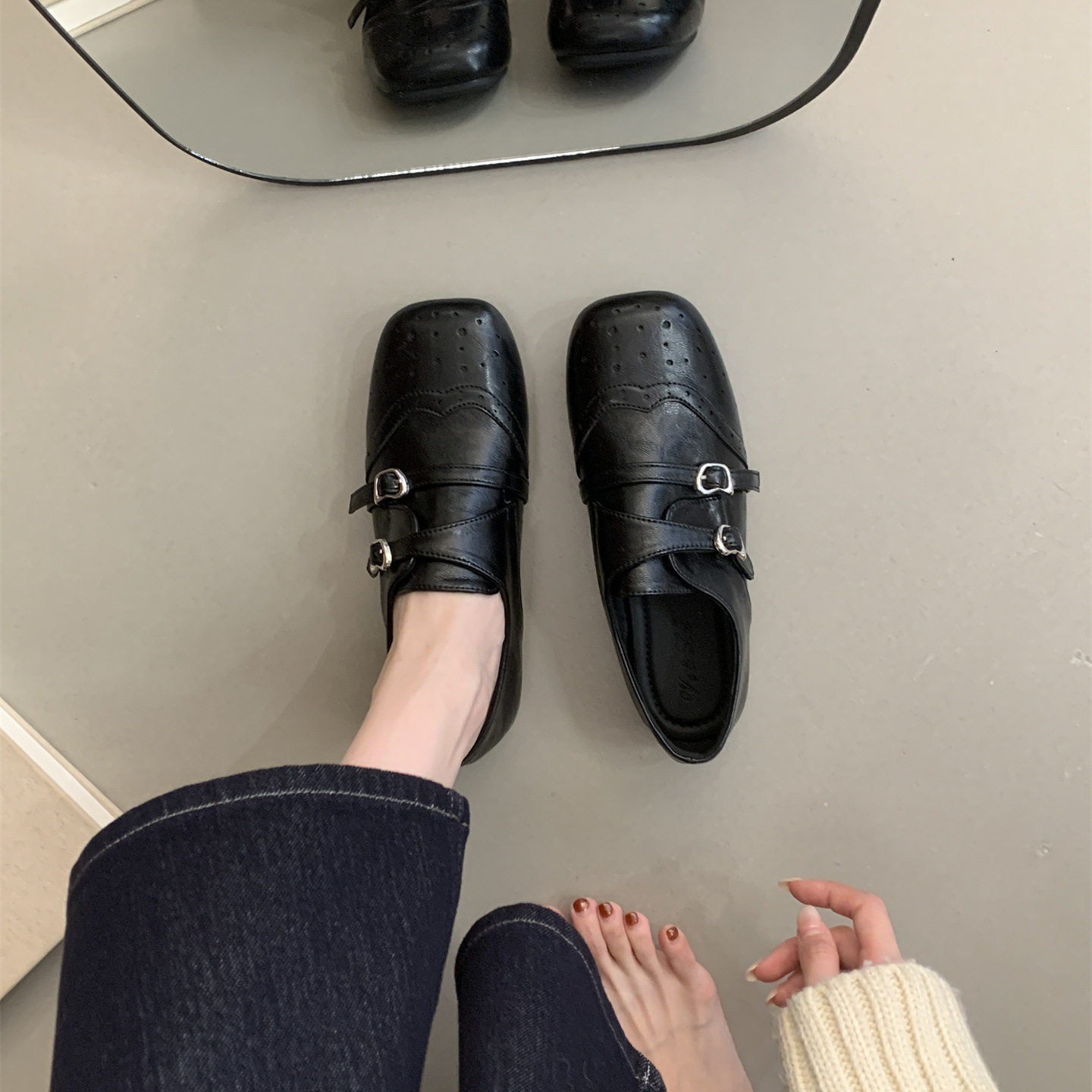 内增高复古雕花方头乐福鞋女鞋2025秋冬新款英伦风单鞋黑色小皮,女鞋,玛丽珍鞋,淘宝优惠券,粉丝福利购,淘宝优惠卷