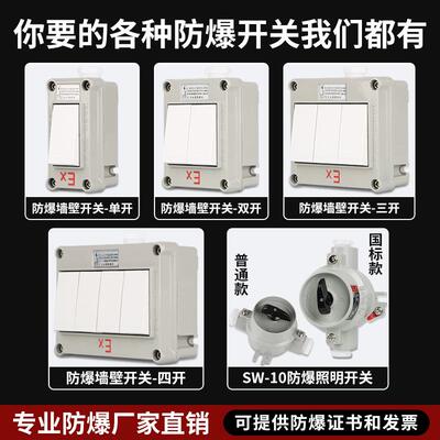 防爆墙壁开关220V10A86型照明开关工业防爆开关单联双控厂房插座