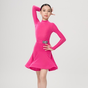 OSD少儿拉丁舞服女童规定比赛服丝绒高领长袖林意涵同款舞蹈服装
