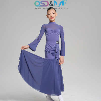OSD&MF国标摩登舞交谊舞高领长袖抽褶网纱大裙摆时尚显瘦4166