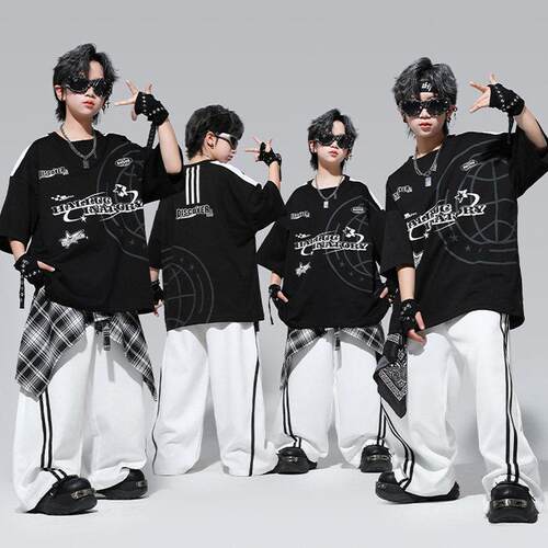 街舞服装儿童酷帅潮服夏季演出服男童套装hiphop男孩嘻哈走秀幼儿