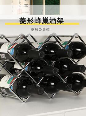 家用欧式轻奢菱形铁艺红酒架客厅落地葡萄酒置物架展示架收纳酒柜