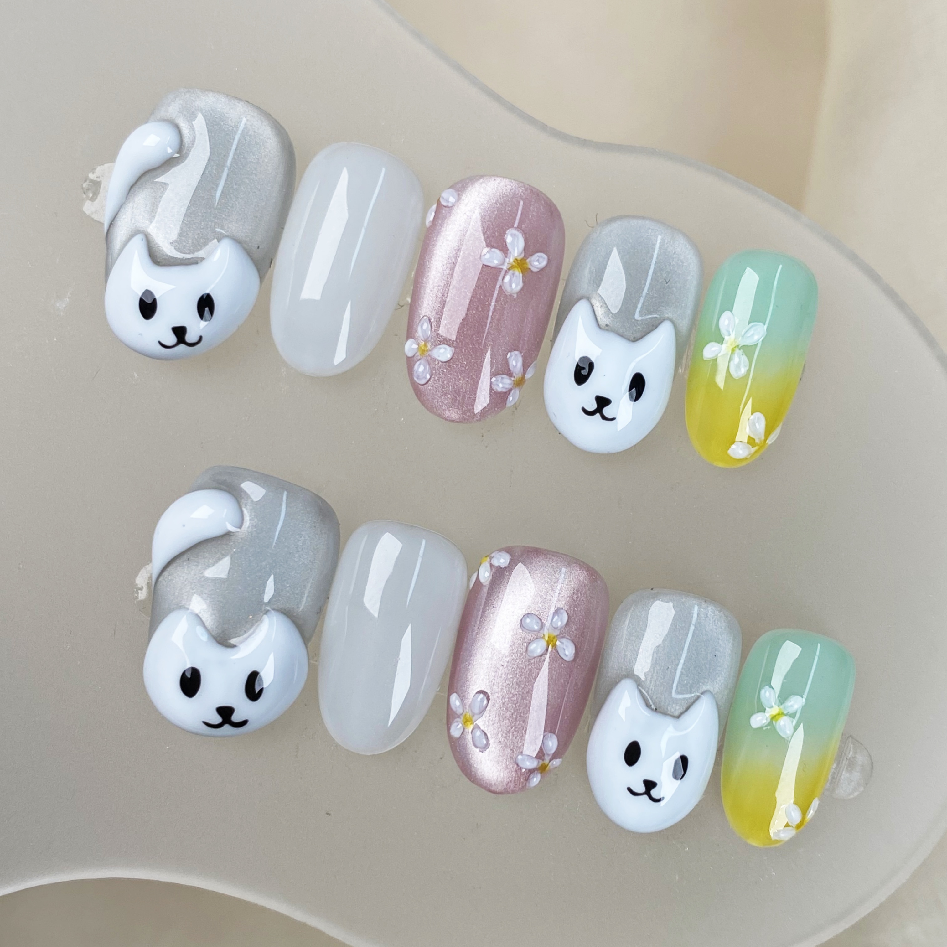 00003201缤纷猫猫丨可爱猫咪原创纯手工穿戴甲手绘猫眼款高级感