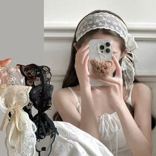 法式蕾丝蝴蝶结飘带发箍女2025新款田园风宽边发带头箍婚礼发饰品