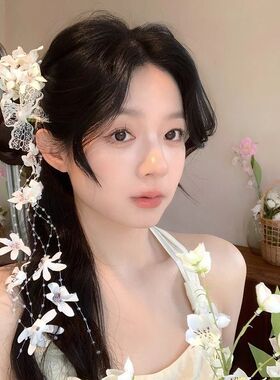 新中式古风仿真铃兰花朵发夹女森系氛围感流苏侧边夹新娘盘头发饰