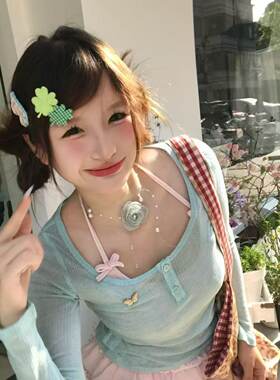 小众自制古早风绿色四叶草立体布艺发卡甜美少女碎发刘海边夹头饰