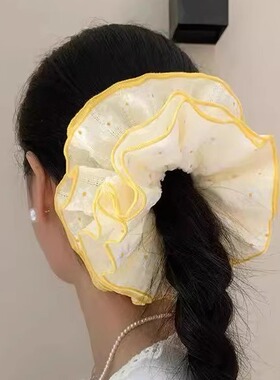 黄色雏菊花朵四层大肠发圈女甜美扎头发丸子头发绳低马尾头绳皮筋