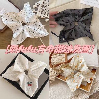 法式文艺~复古甜美方巾大肠发圈女高级感超大号马尾头绳发饰头饰