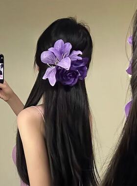 【紫雾迷情】2025新款纯欲氛围感紫色花朵发夹度假风侧边夹发卡