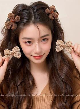 秋冬毛线抓夹女小号蝴蝶结公主头小发夹可爱头饰碎发夹侧边刘海夹