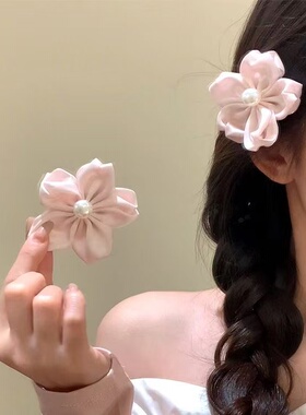 桃之夭夭超仙粉色花朵发夹女可爱夹子头饰高级感百搭边夹侧边发卡