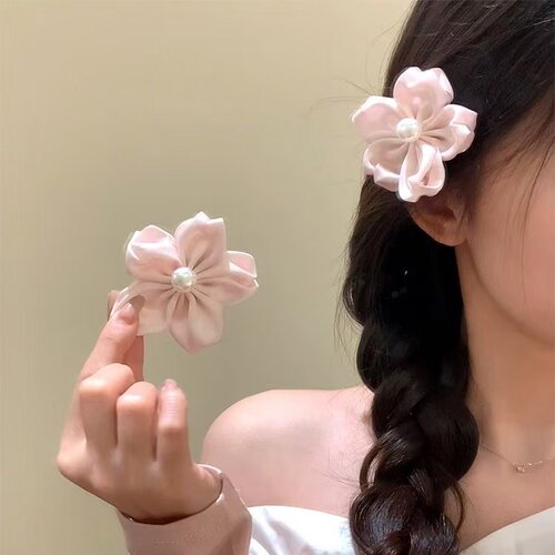 桃之夭夭超仙粉色花朵发夹女可爱夹子头饰高级感百搭边夹侧边发卡