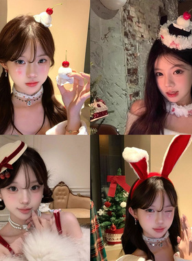 奶油甜心樱桃生日发夹可爱少女蛋糕小众设计毛球甜美发卡发饰头饰