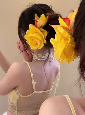 2025春夏新款气质黄色花朵鸭嘴抓夹女度假风发夹高级感头饰发卡