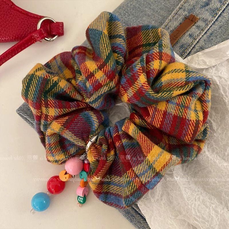 趣味彩虹格子大肠发圈高级感设计扎头发皮筋可爱头绳女生2024新款