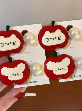 苹果珍珠醋酸发夹可爱甜美少女ins红色刘海侧边夹碎发夹头饰发卡