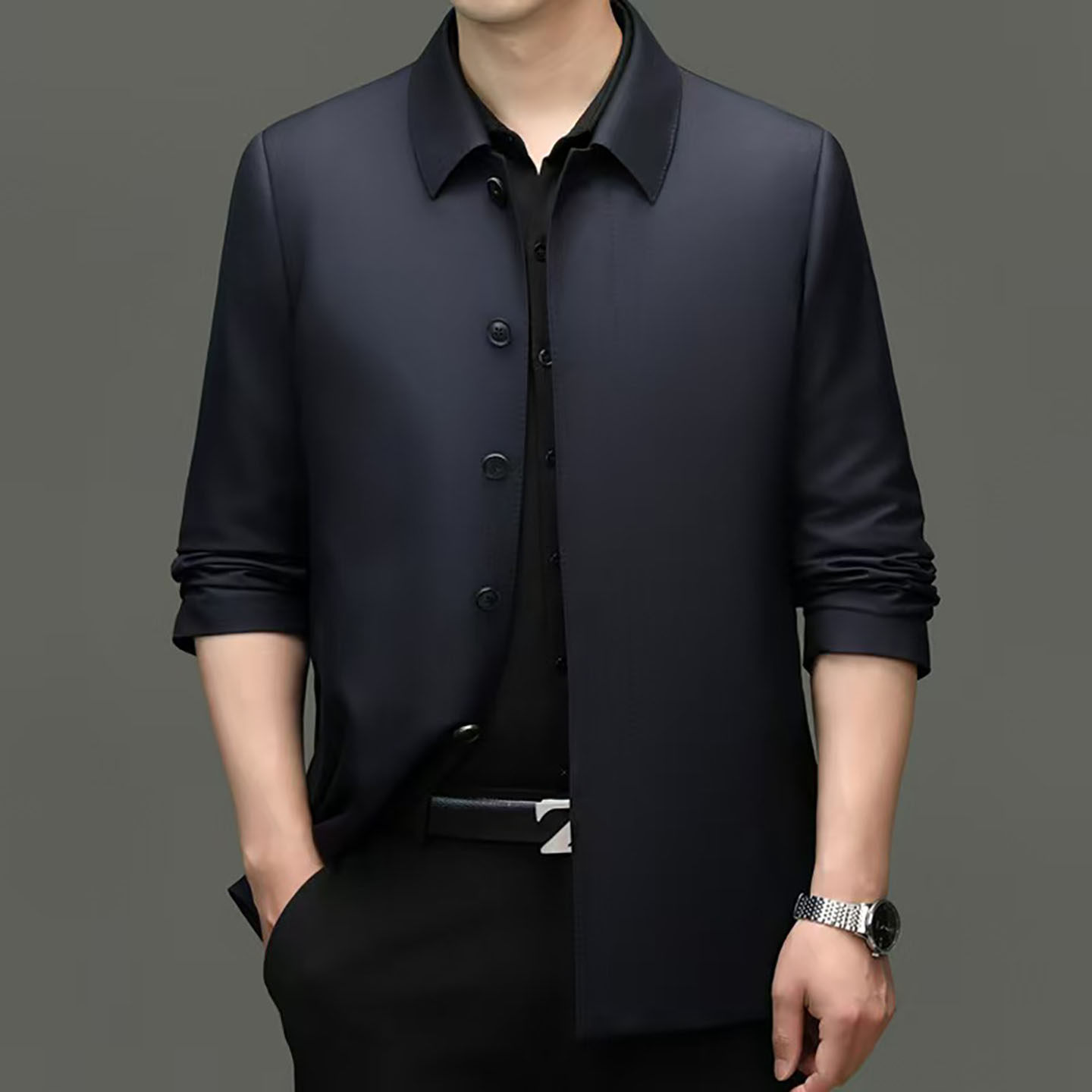 桑蚕丝羊绒行政夹克外套年轻商务风春季夹克衫男士轻奢高级感外套