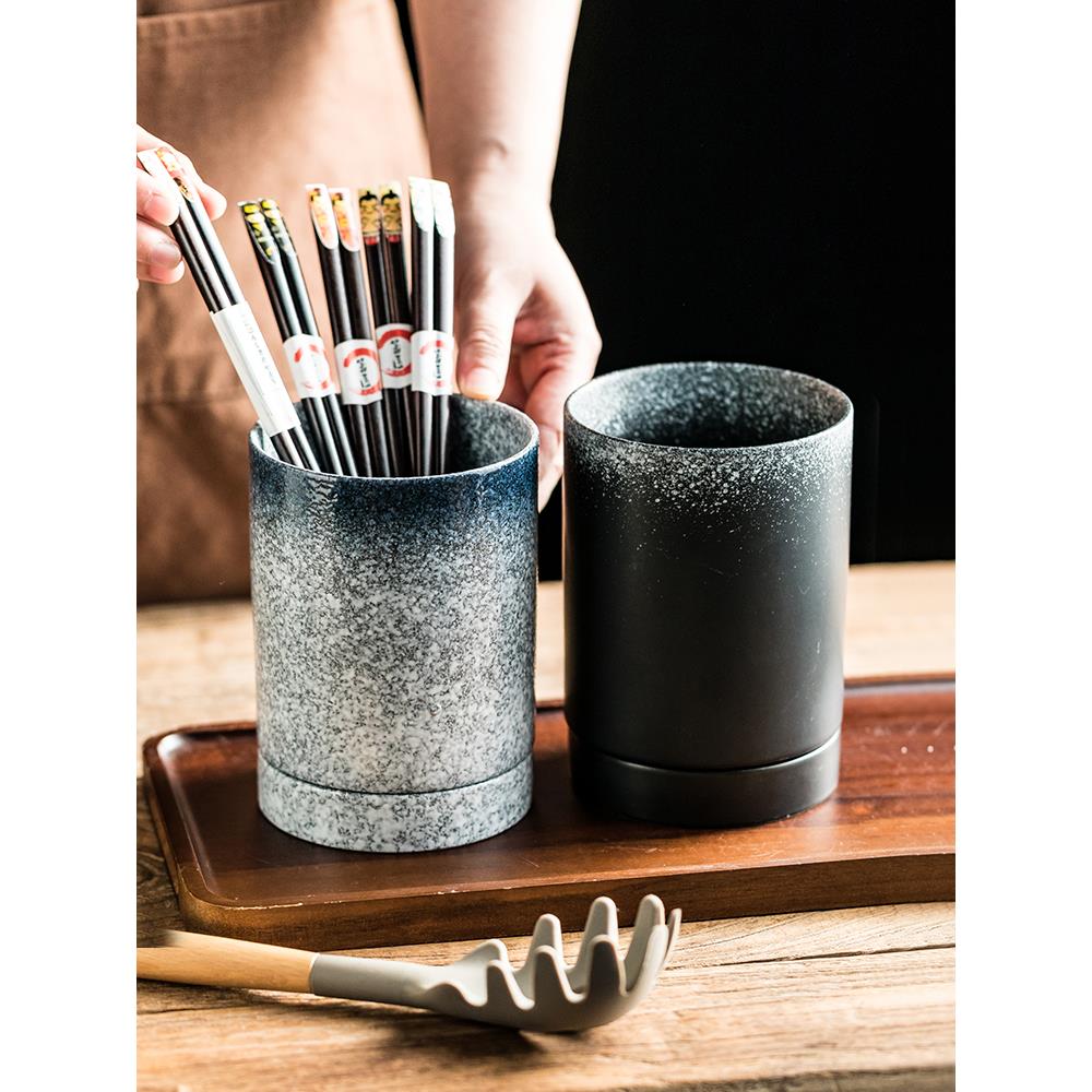 筷子筒沥水筷子架子筒带底碟创意日式陶瓷厨房沥水笼刀叉勺收纳筒
