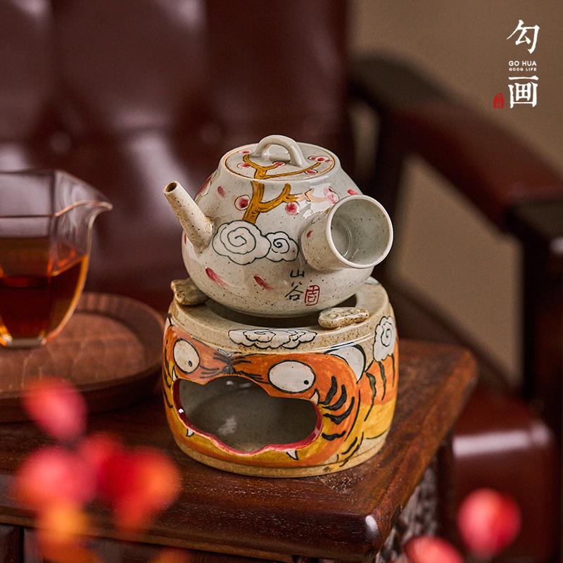 手绘创意蜡烛温茶炉围炉煮茶茶具套装景德镇陶瓷茶壶底座加热炉